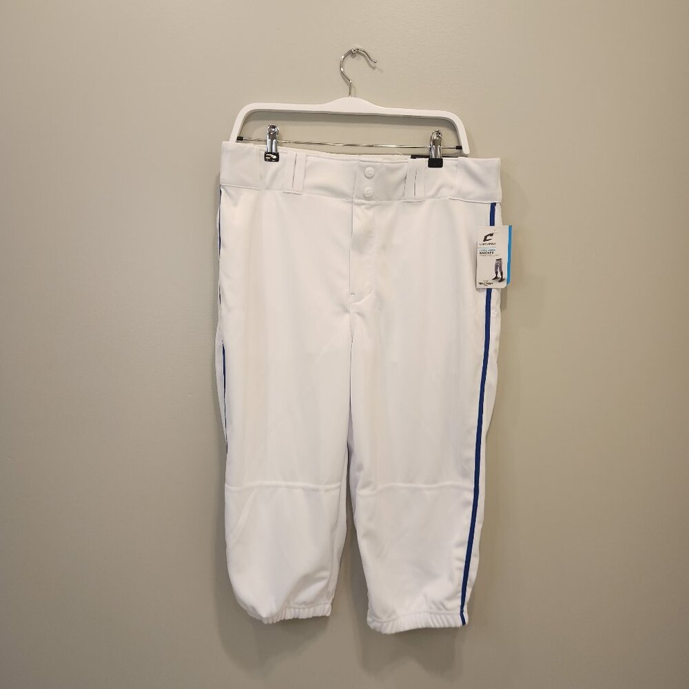 White Baseball Pants with Blue Stripe